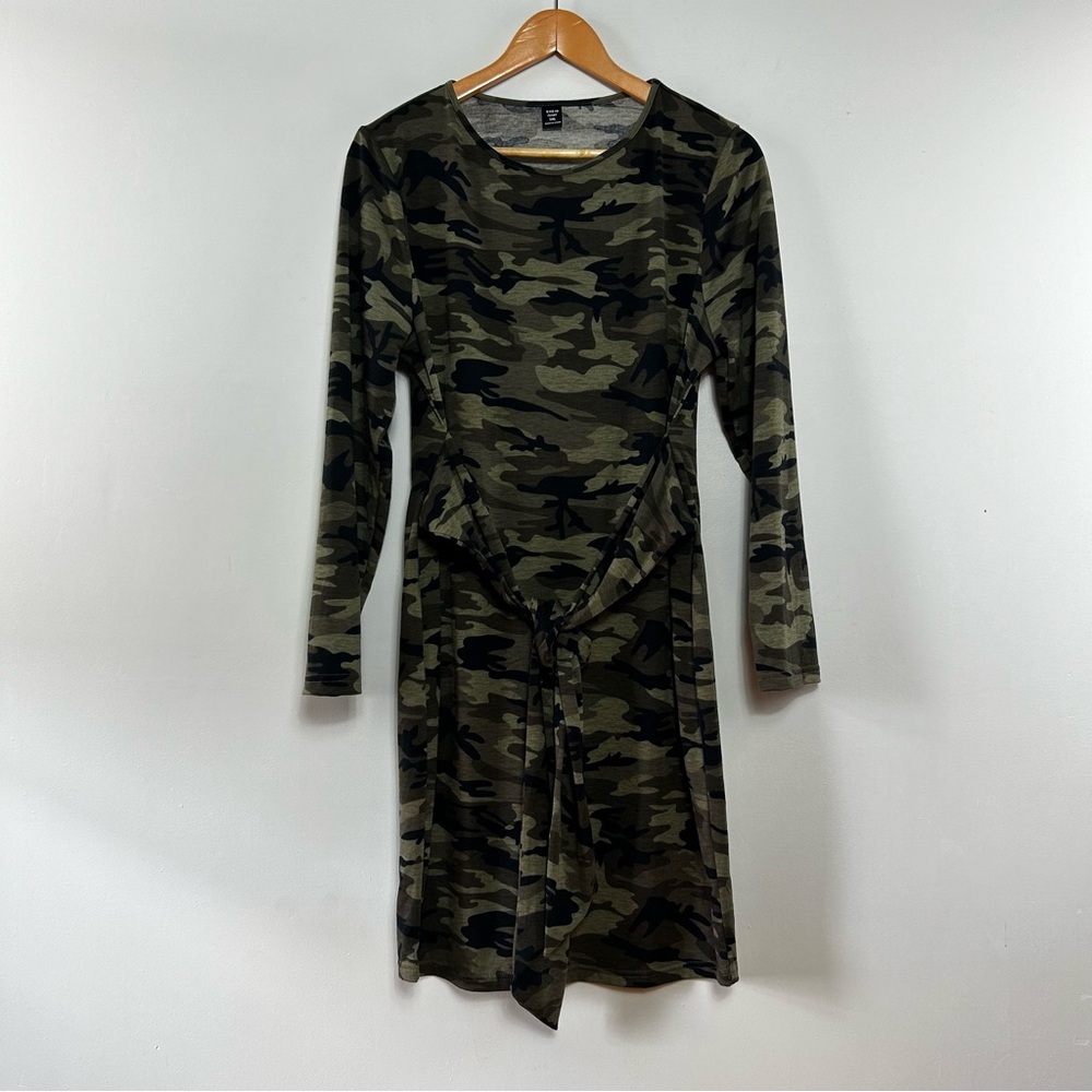 SHEIN Camo Print Mini Dress With Tie Waist 1X